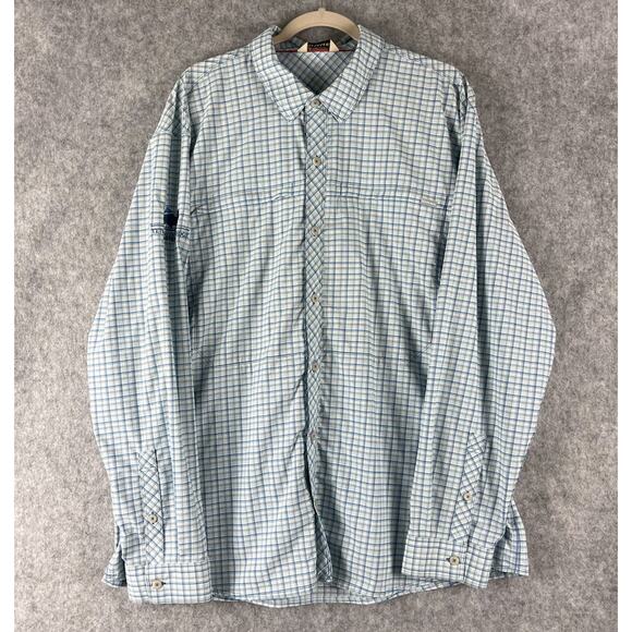 Simms Fishing Shirt Mens XXL 2XL Plaid Button Up Pockets Nylon Outdoor Logo - Picture 1 of 16